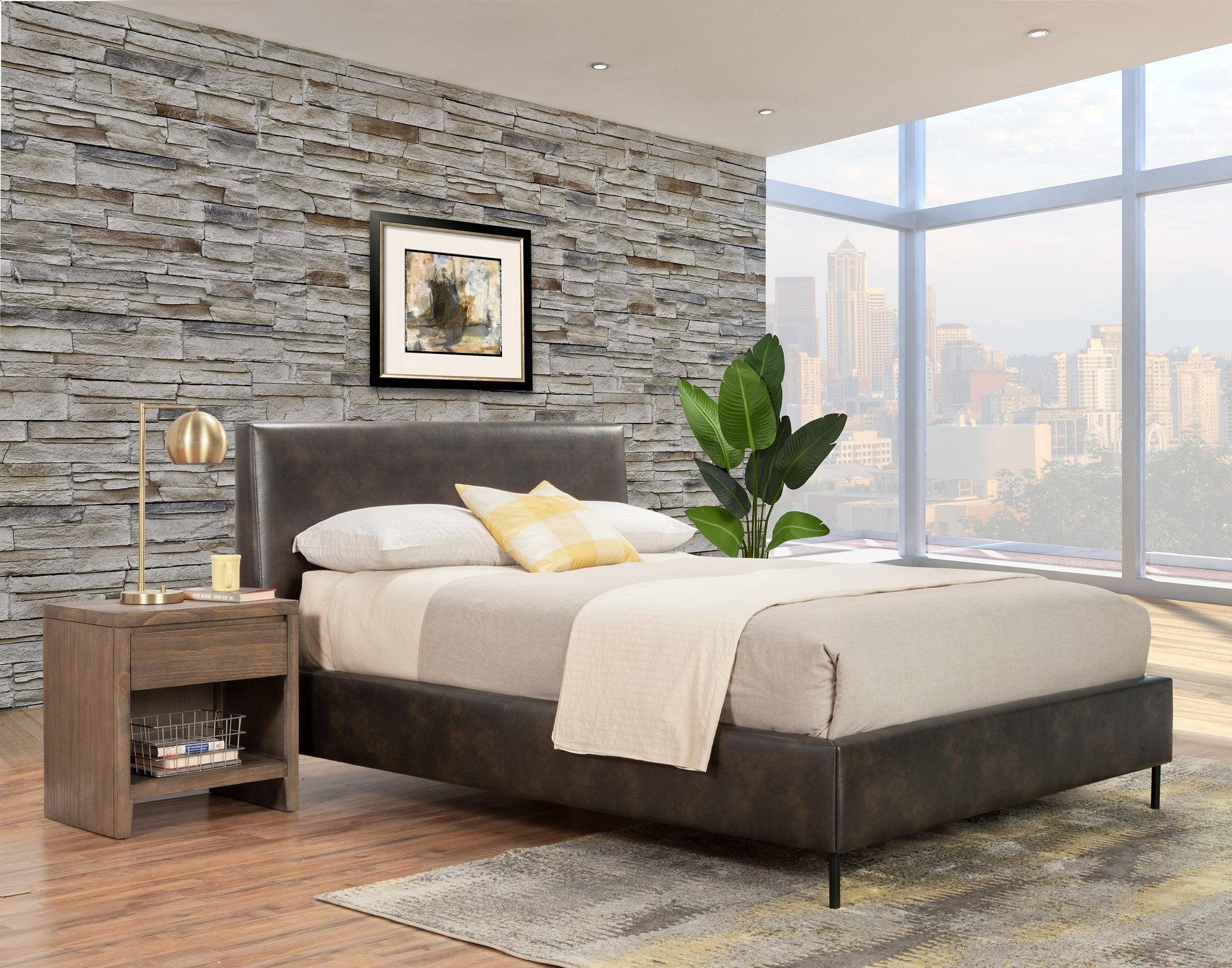 Alpine Furniture Beds - Sophia Full Faux Leather Platform Bed Gray