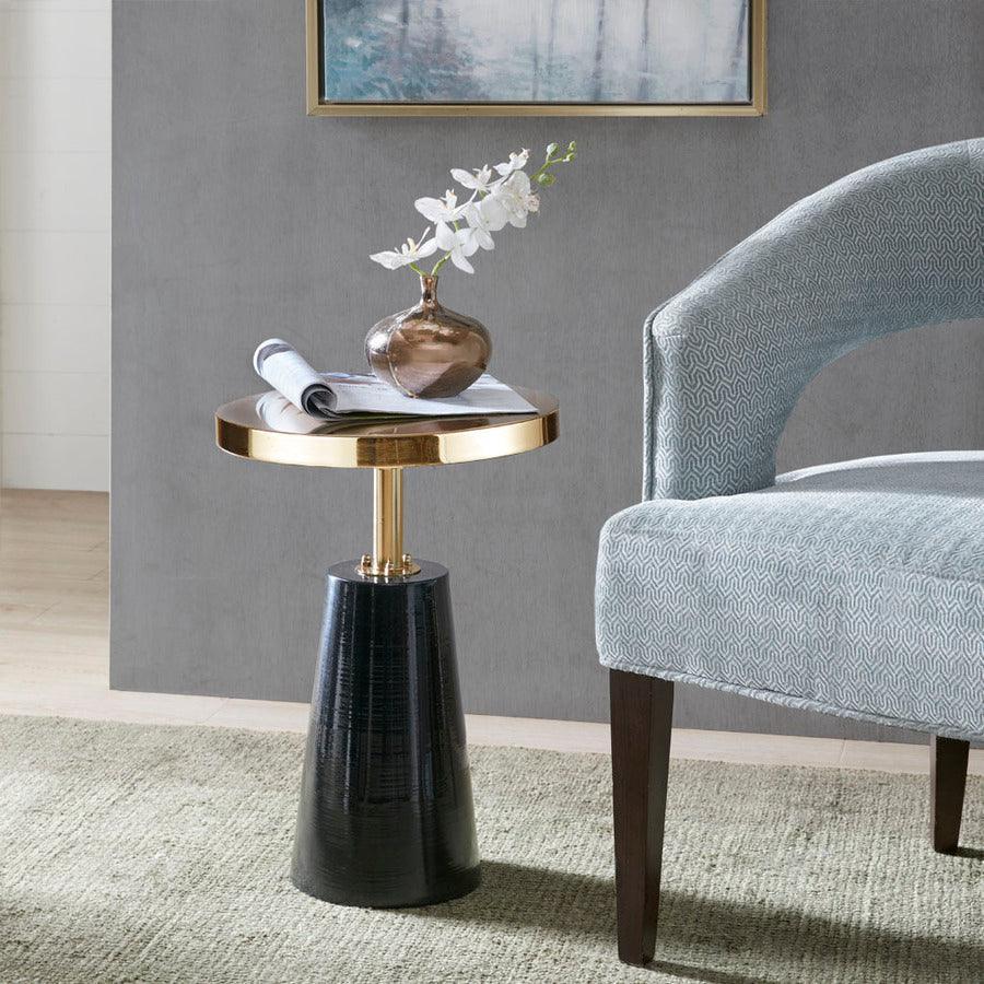 Olliix.com Side & End Tables - Sophia Round Pedestal Accent Side Table with Metal Base Black & Gold