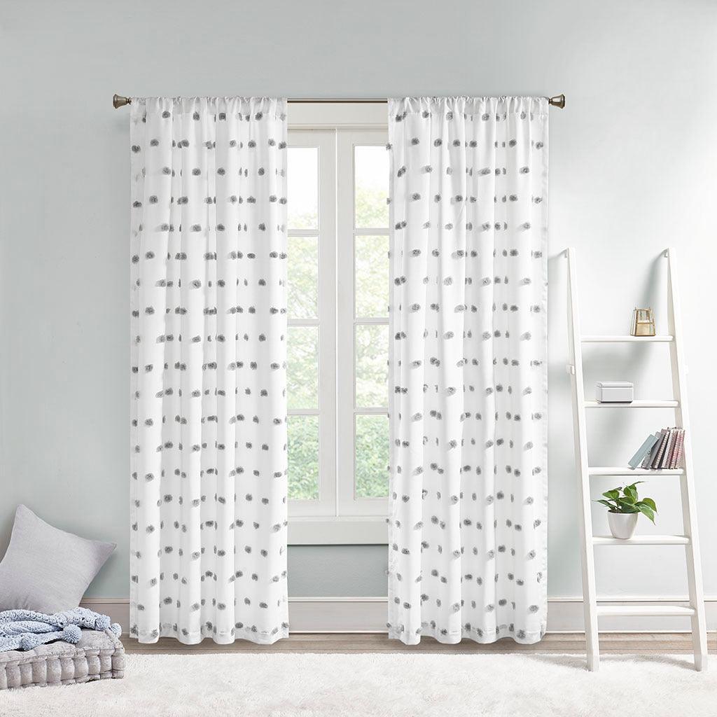 Olliix.com Curtains - Sophie 84" Pom Pom Embellished Window Panel Gray