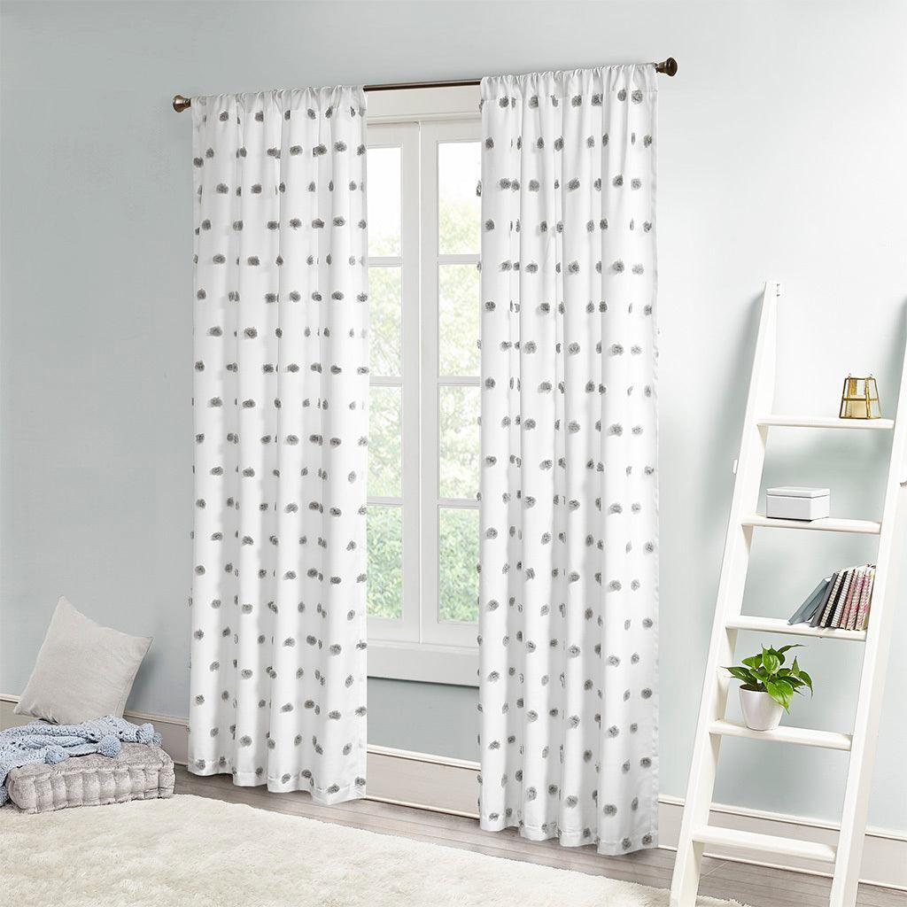 Olliix.com Curtains - Sophie 84" Pom Pom Embellished Window Panel Gray