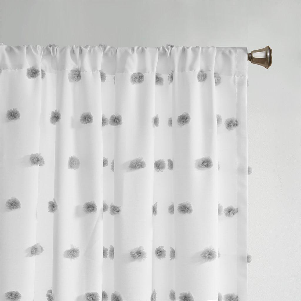 Olliix.com Curtains - Sophie 84" Pom Pom Embellished Window Panel Gray