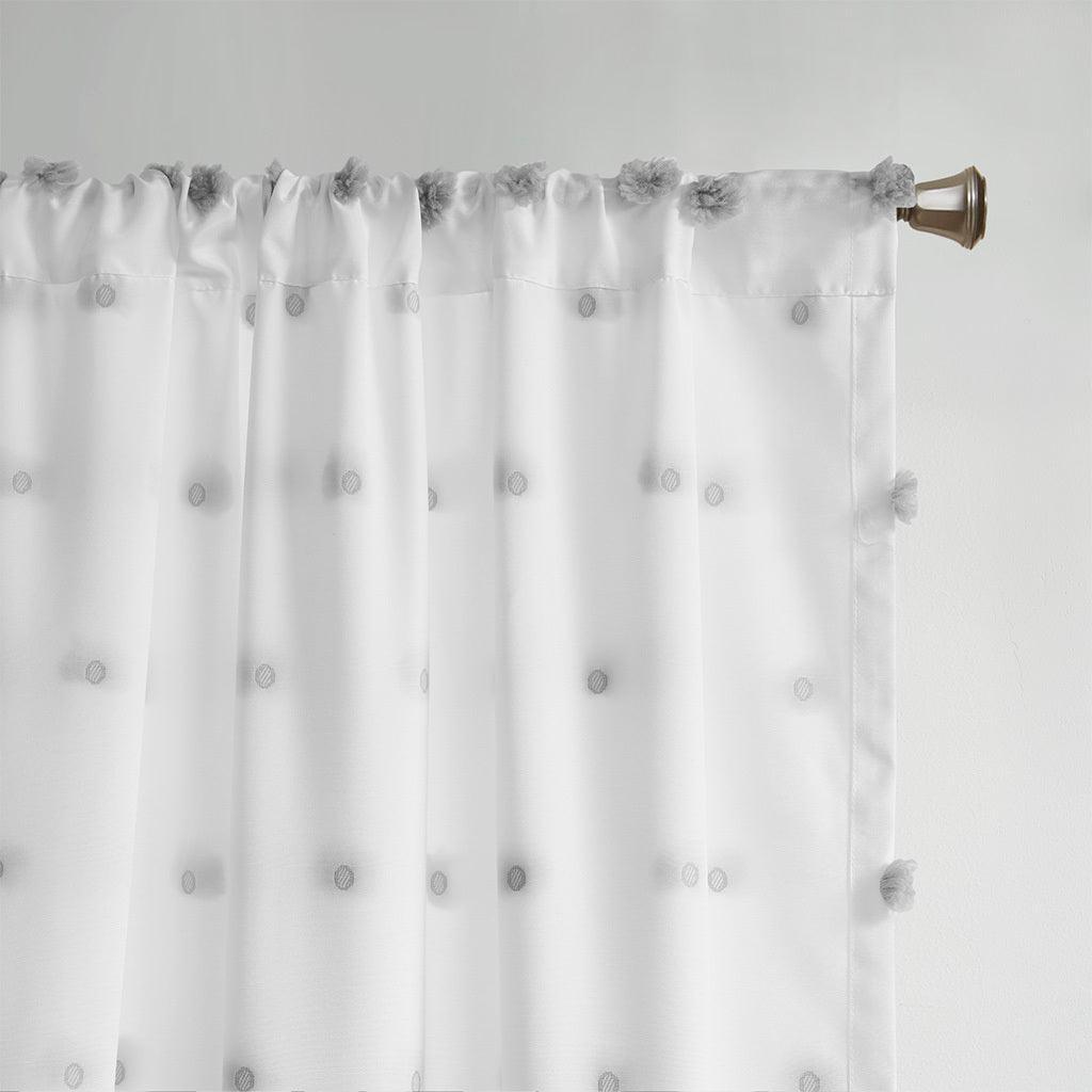 Olliix.com Curtains - Sophie 84" Pom Pom Embellished Window Panel Gray