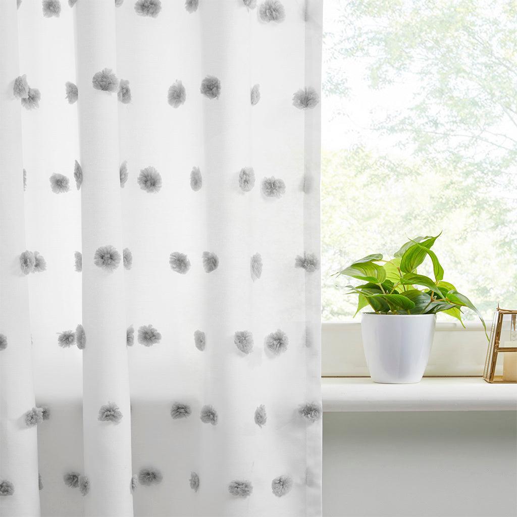 Olliix.com Curtains - Sophie 84" Pom Pom Embellished Window Panel Gray