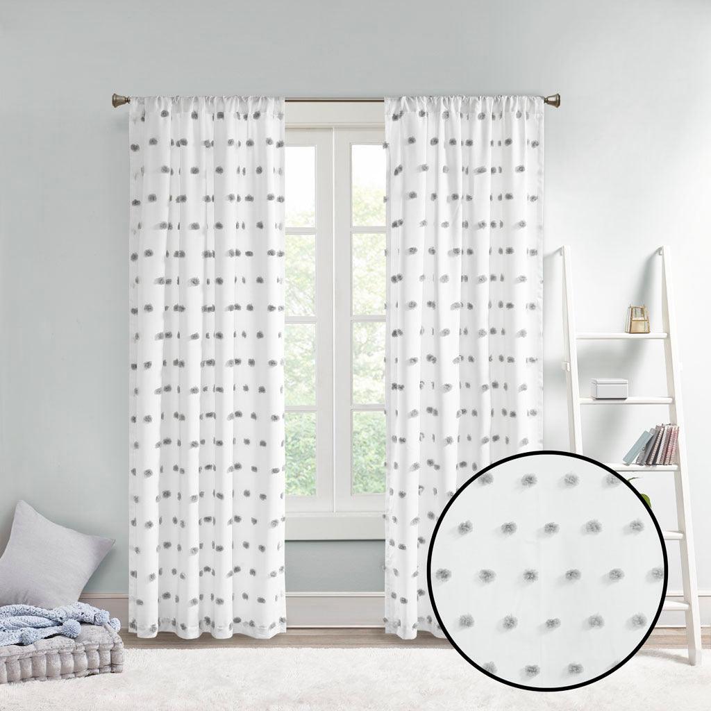 Olliix.com Curtains - Sophie 84" Pom Pom Embellished Window Panel Gray