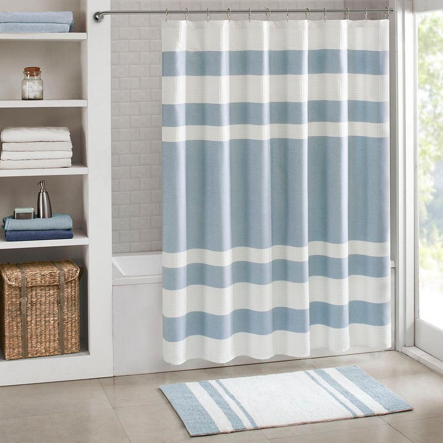 Olliix.com Shower Curtains - Spa Waffle Shower Curtain with 3M Treatment Blue-MP70-4987