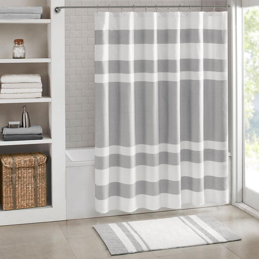Olliix.com Shower Curtains - Spa Waffle Shower Curtain with 3M Treatment Grey-MP70-1484