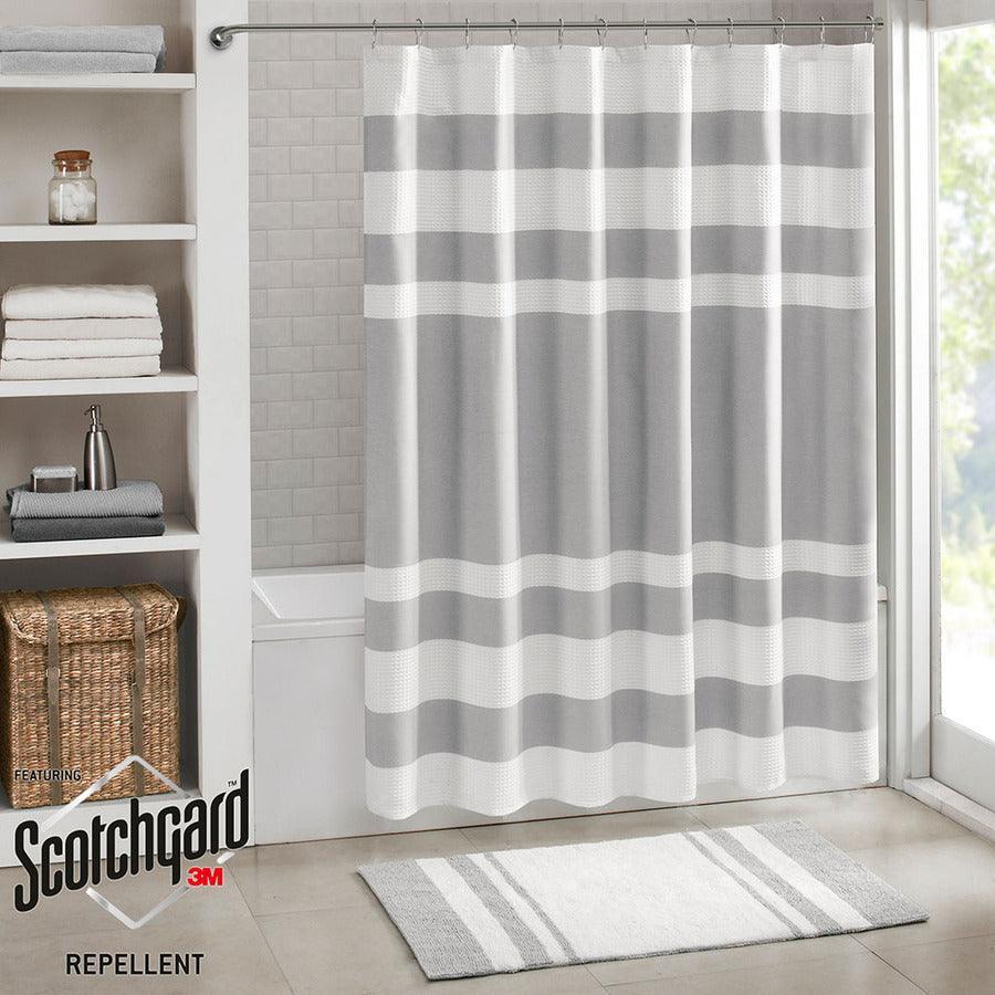 Olliix.com Shower Curtains - Spa Waffle Shower Curtain with 3M Treatment Grey-MP70-1484