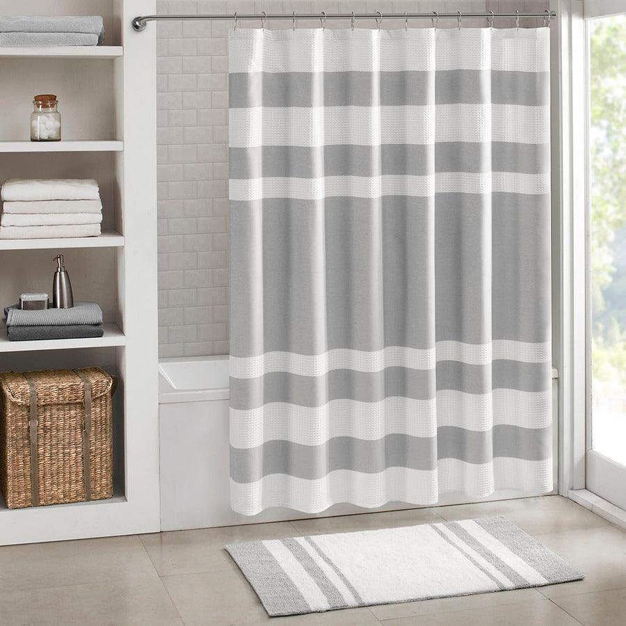 Olliix.com Shower Curtains - Spa Waffle Shower Curtain with 3M Treatment Grey-MP70-4982