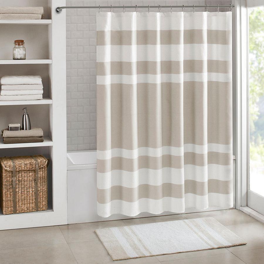 Olliix.com Shower Curtains - Spa Waffle Shower Curtain with 3M Treatment Taupe-MP70-1483