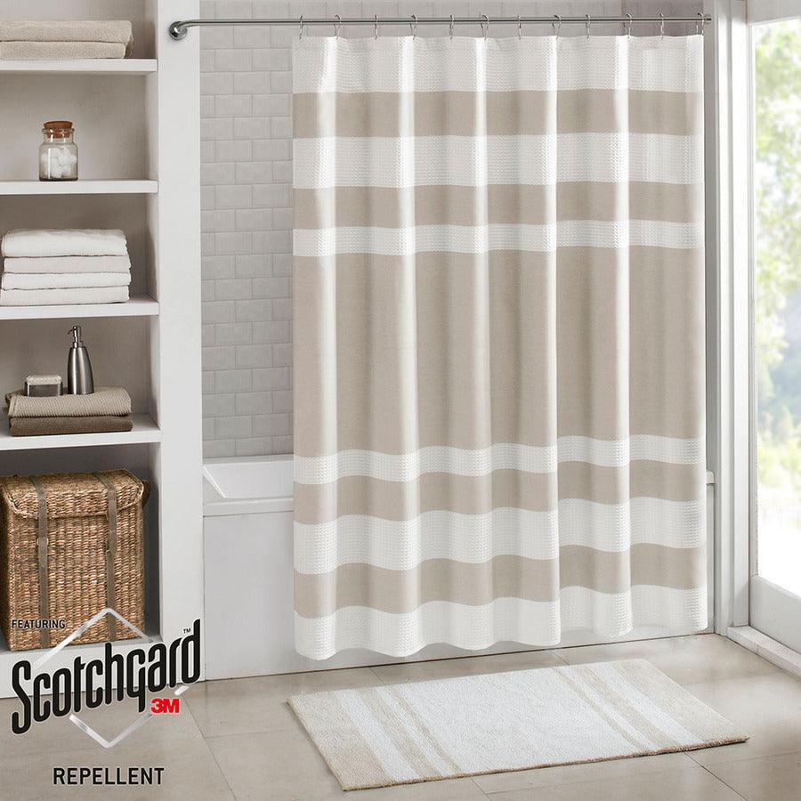 Olliix.com Shower Curtains - Spa Waffle Shower Curtain with 3M Treatment Taupe-MP70-1483