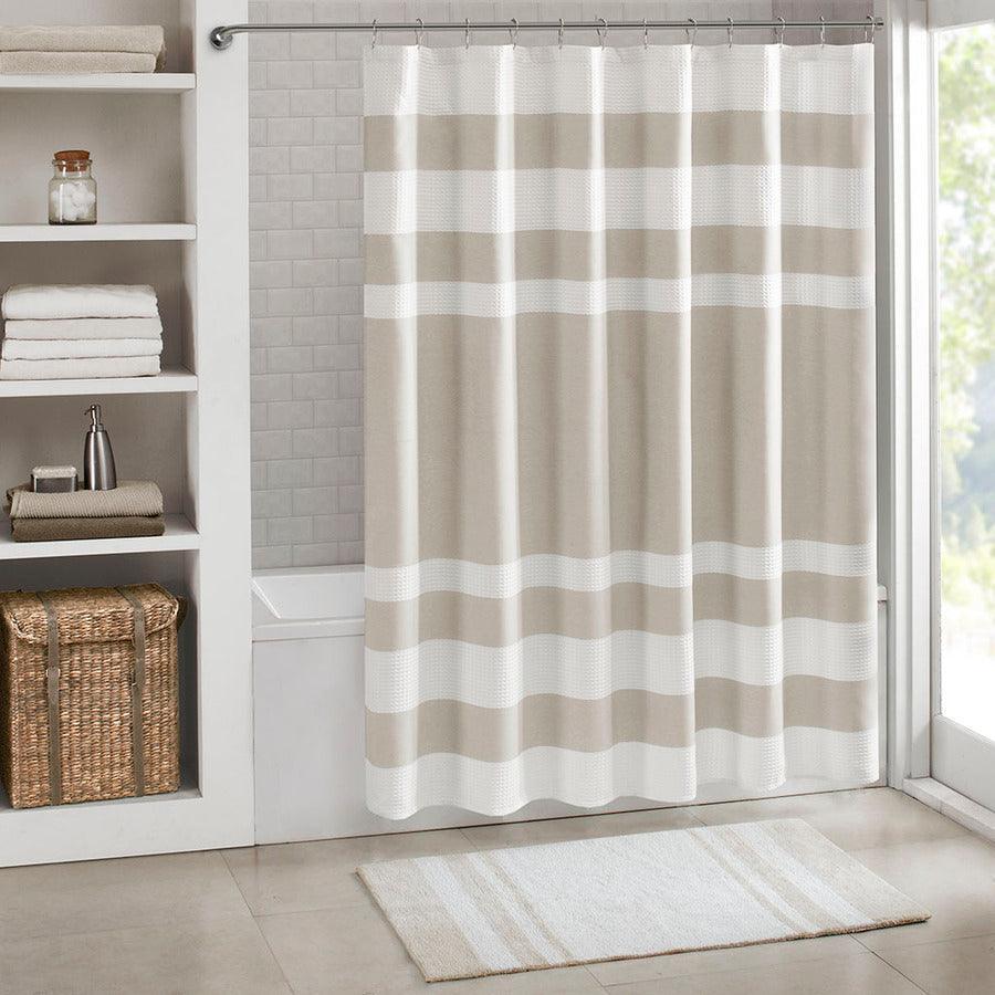 Olliix.com Shower Curtains - Spa Waffle Shower Curtain with 3M Treatment Taupe-MP70-4977