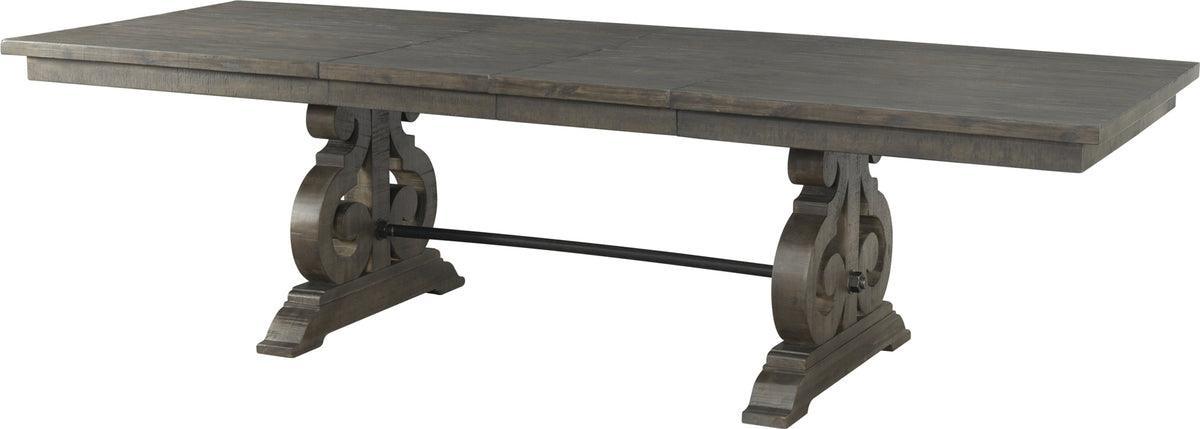 Elements Dining Sets - Stanford 6PC Dining Set-Table, 4 Side Chairs & Pew Bench Smokey Walnut & Cream
