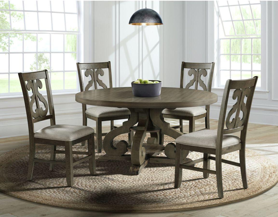 Elements Dining Sets - Stanford Round 5PC Dining Set-Table & Four Chairs Taupe & Grey