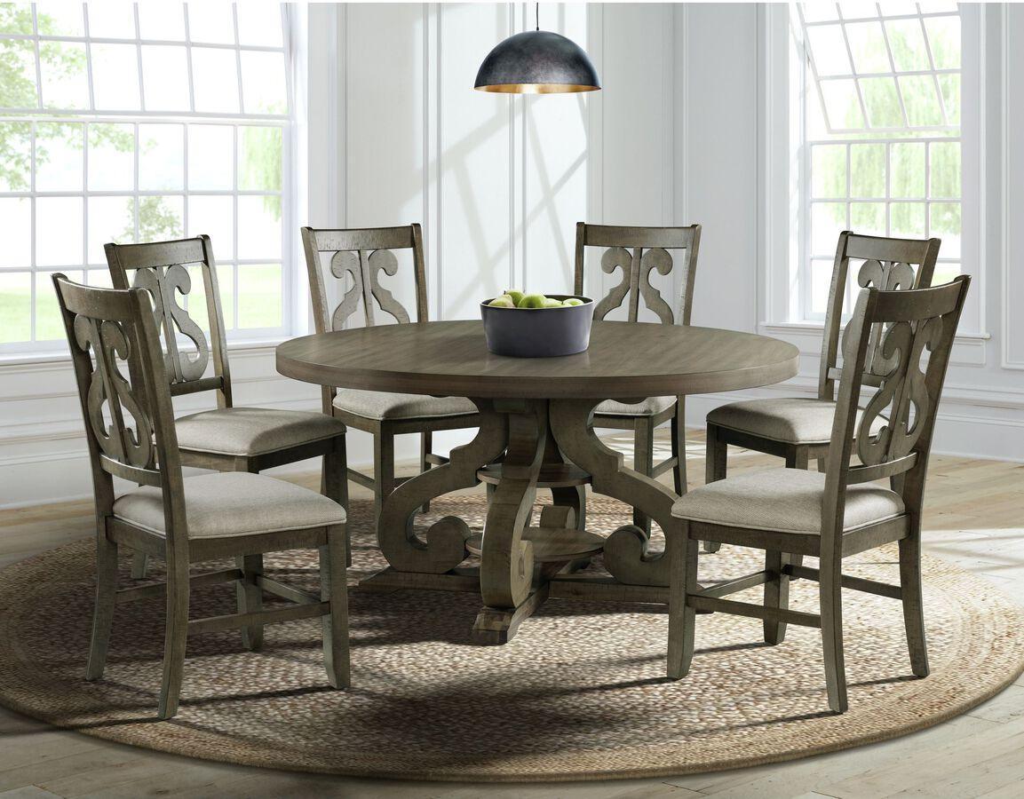 Elements Dining Sets - Stanford Round 7PC Dining Set-Table & Six Chairs Taupe & Grey