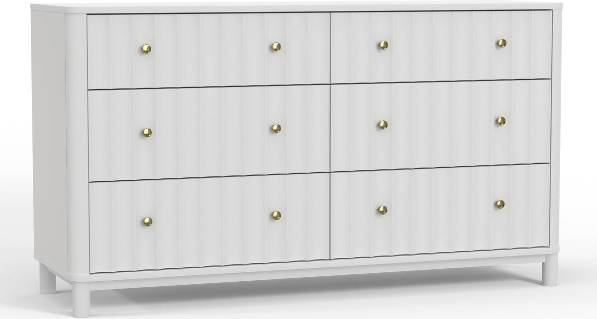 Alpine Furniture Chest of Drawers - Stapleton 6 Drawer Dresser, White