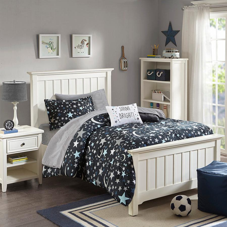 Olliix.com Comforters & Blankets - Starry Twin Night Casual Complete Bed and Sheet Set Charcoal