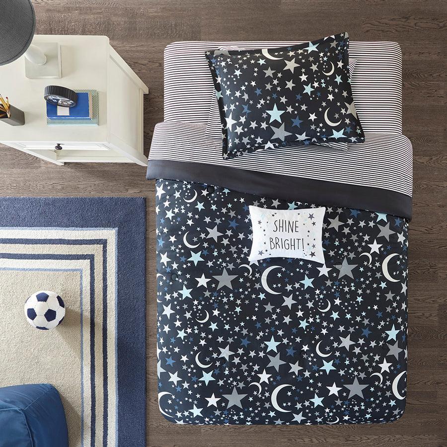 Olliix.com Comforters & Blankets - Starry Twin Night Casual Complete Bed and Sheet Set Charcoal