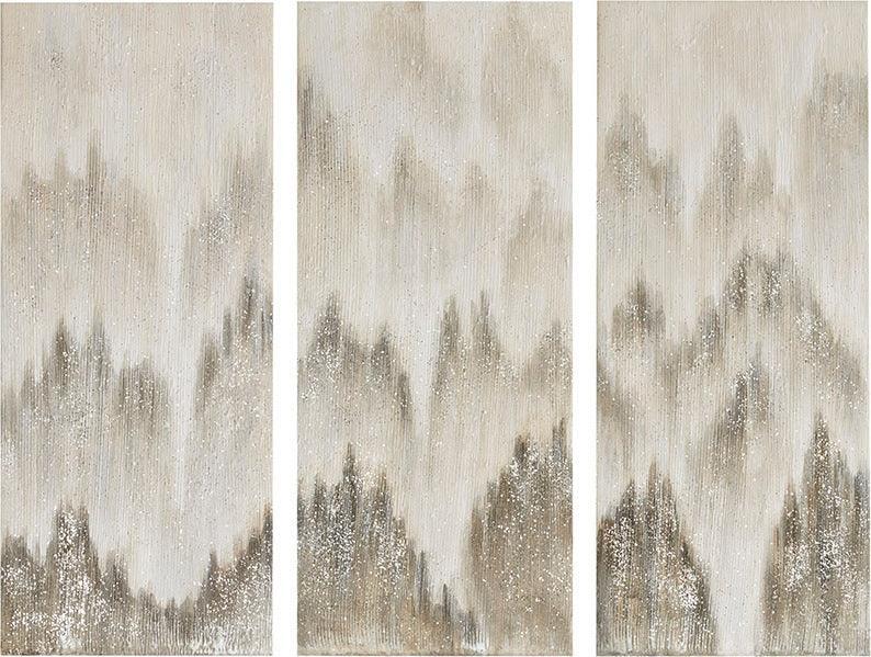 Olliix.com Wall Paintings - Sterling Mist 100% Hand Brush Embellished Canvas 3 Piece Set Grey