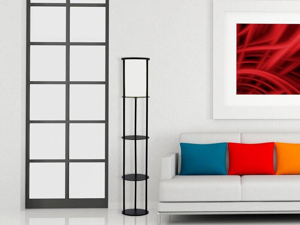 Adesso Floor Lamps - Stewart Round Shelf Floor Lamp Black & White
