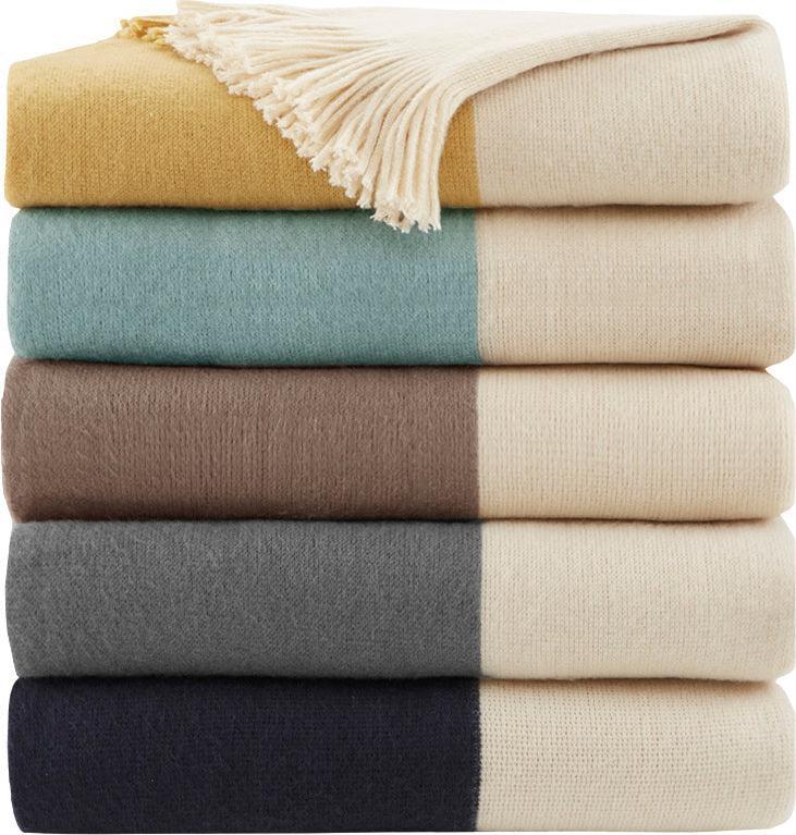 Olliix.com Pillows & Throws - Stockholm Mid-Century Color Block Faux Cashmere Throw 50"W x 60"L+4"x2 Gray