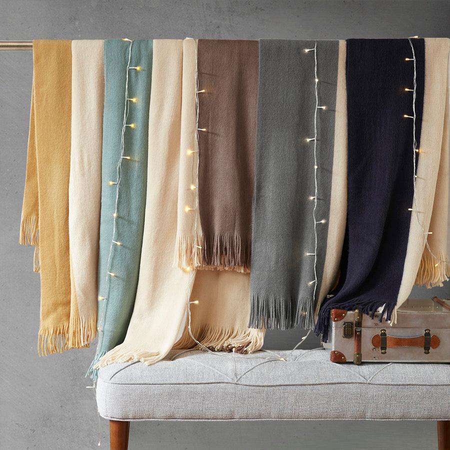 Olliix.com Pillows & Throws - Stockholm Mid-Century Color Block Faux Cashmere Throw 50"W x 60"L Navy