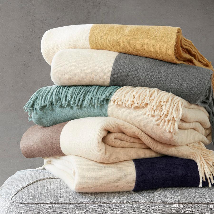 Olliix.com Pillows & Throws - Stockholm Mid-Century Color Block Faux Cashmere Throw 50"W x 60"L Navy