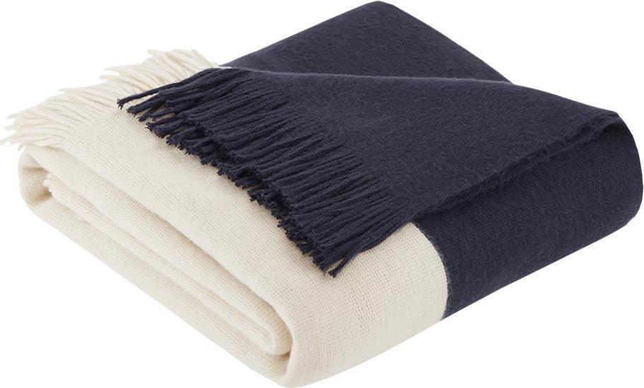 Olliix.com Pillows & Throws - Stockholm Mid-Century Color Block Faux Cashmere Throw 50"W x 60"L Navy