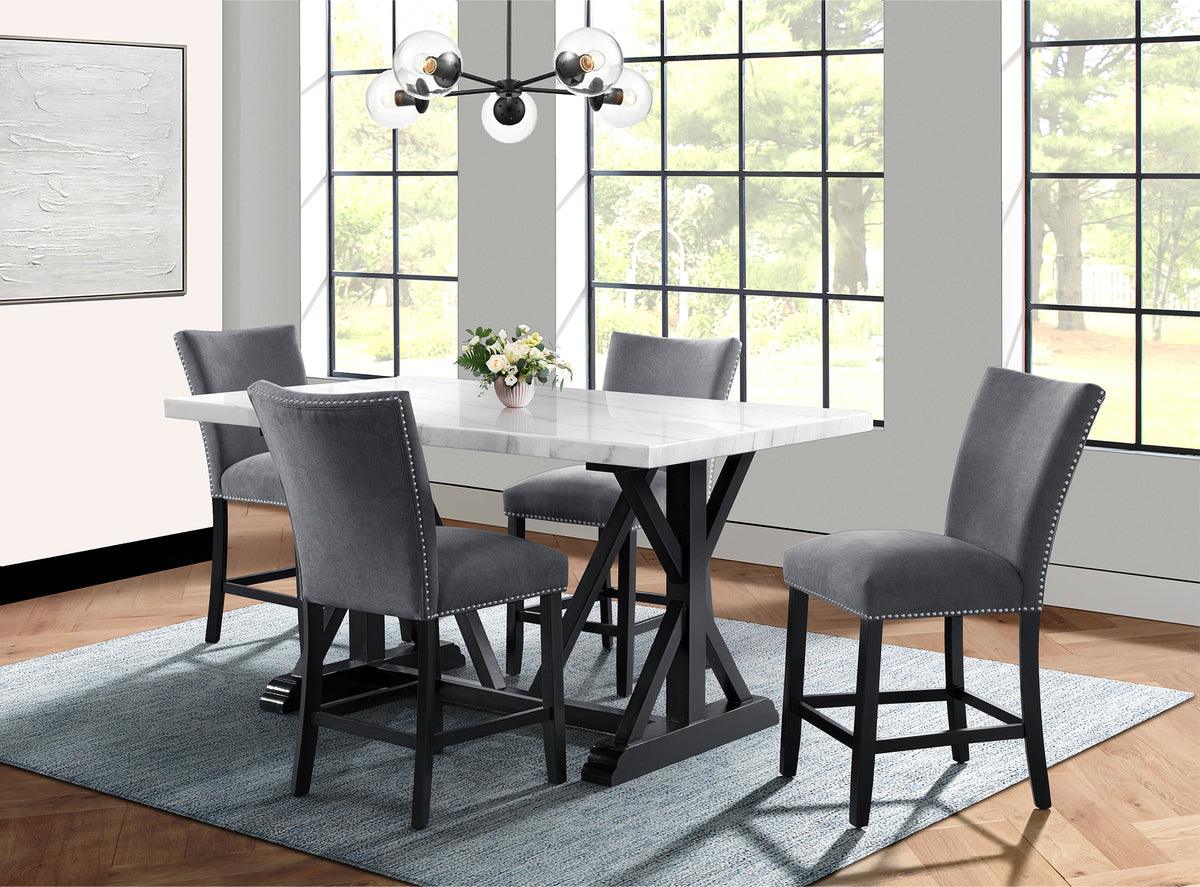 Elements Dining Sets - Stratton 5PC Counter Height Dining Set-Table & Four Chairs White & Charcoal