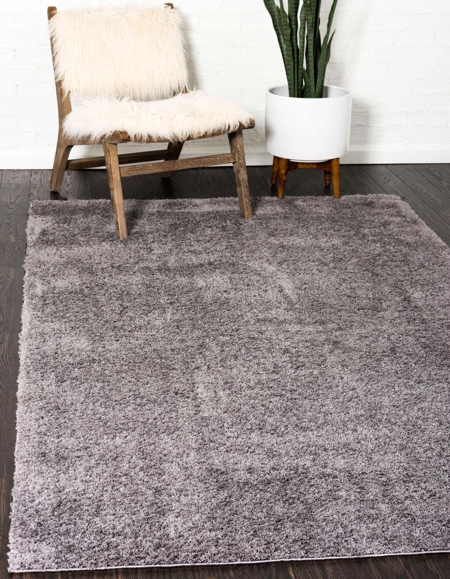 Unique Loom Indoor Rugs - Studio Solid Shag Solid Rectangular 8x10 Rug Dark Gray
