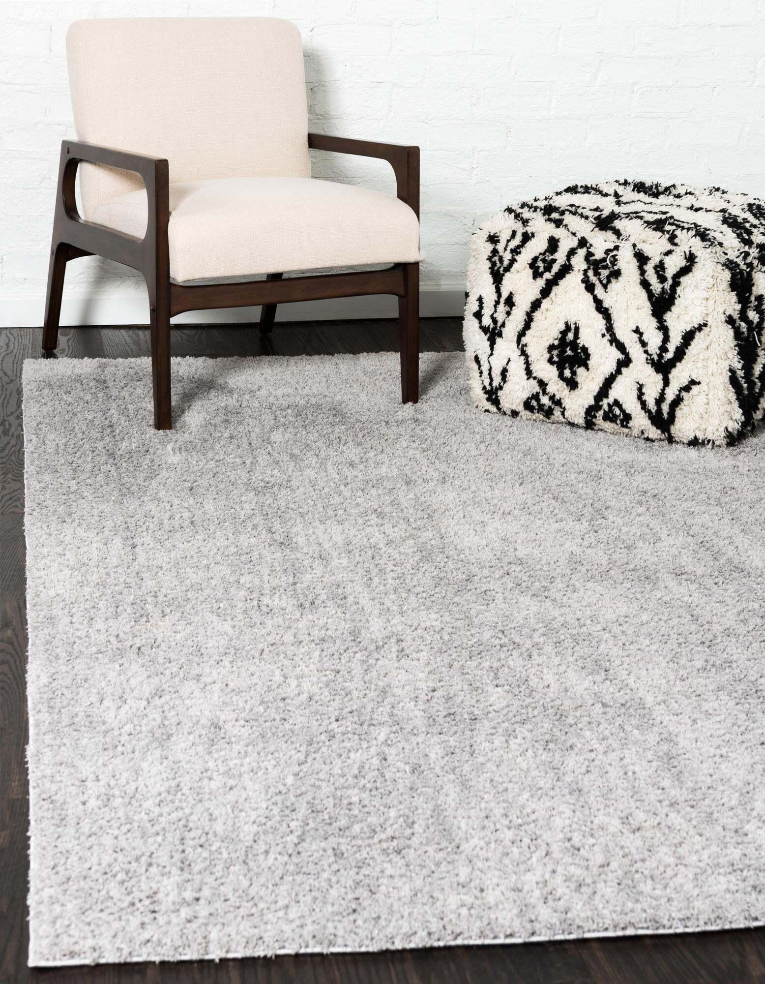 Unique Loom Indoor Rugs - Studio Solid Shag Solid Rectangular 8x10 Rug Light Gray