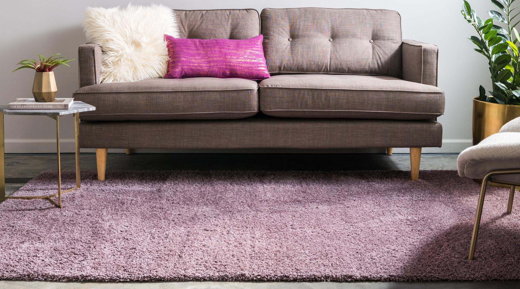 Unique Loom Indoor Rugs - Studio Solid Shag Solid Rectangular 8x10 Rug Mauve