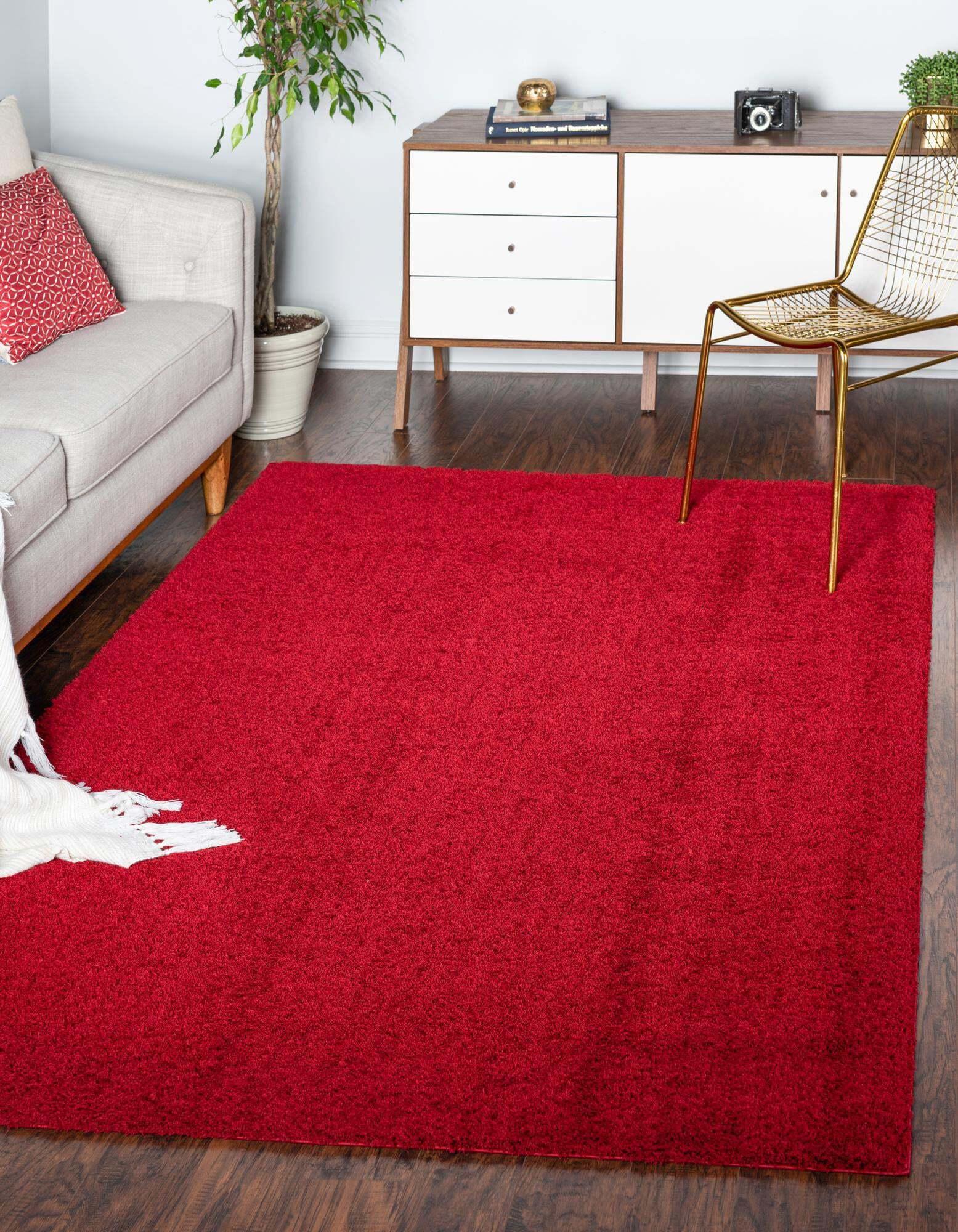 Unique Loom Indoor Rugs - Studio Solid Shag Solid Rectangular 8x10 Rug Red