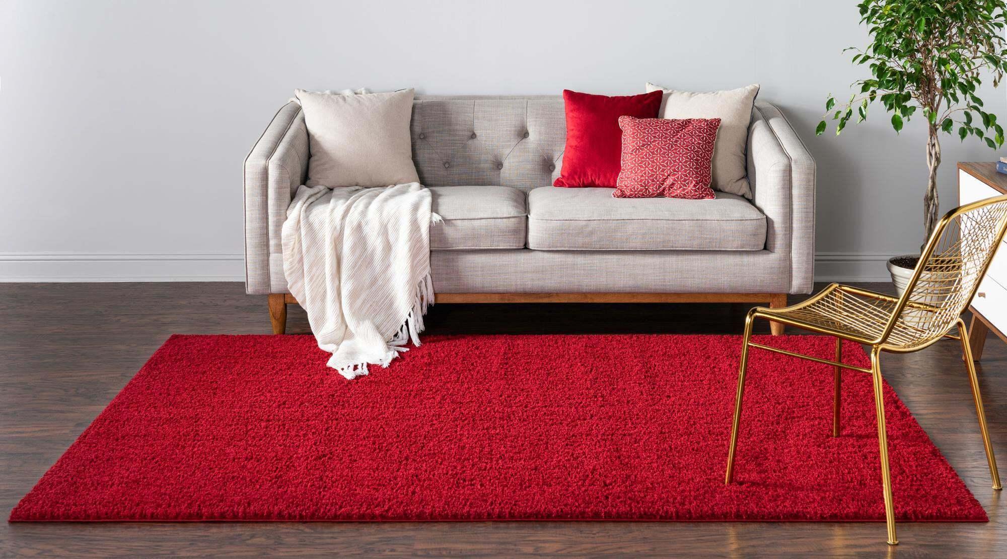 Unique Loom Indoor Rugs - Studio Solid Shag Solid Rectangular 8x10 Rug Red