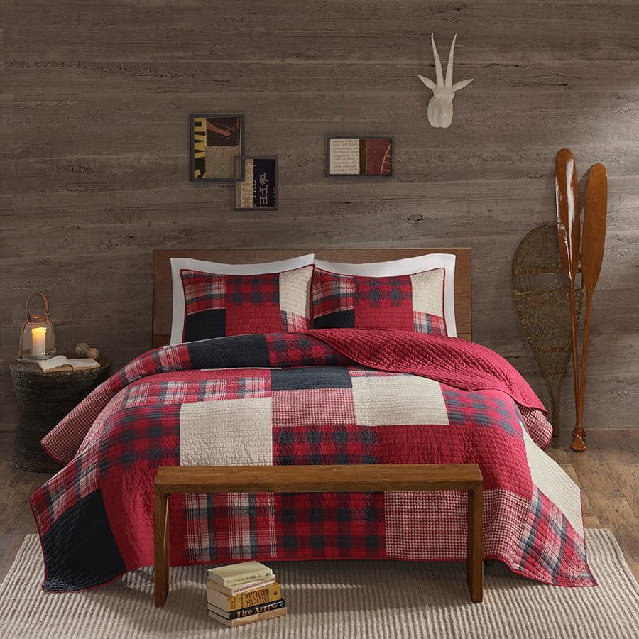 Olliix.com Comforters & Blankets - Sunset Lodge/Cabin Oversized Cotton Coverlet Mini Set King/Cal King Red