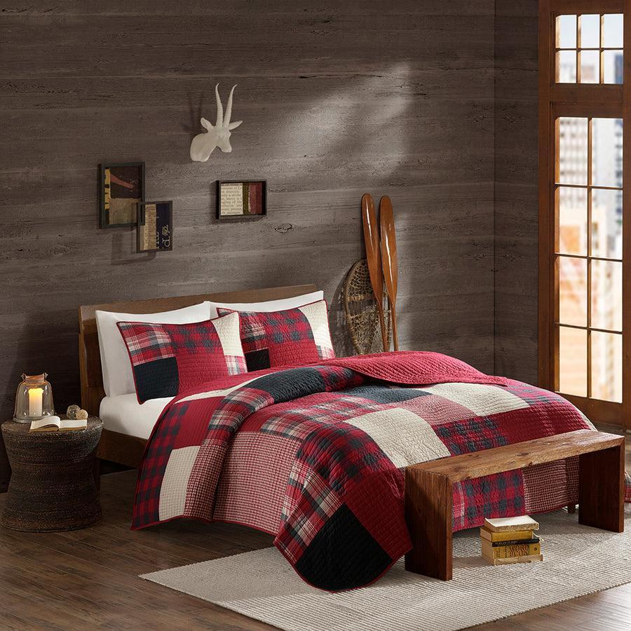 Olliix.com Comforters & Blankets - Sunset Lodge/Cabin Oversized Cotton Coverlet Mini Set King/Cal King Red