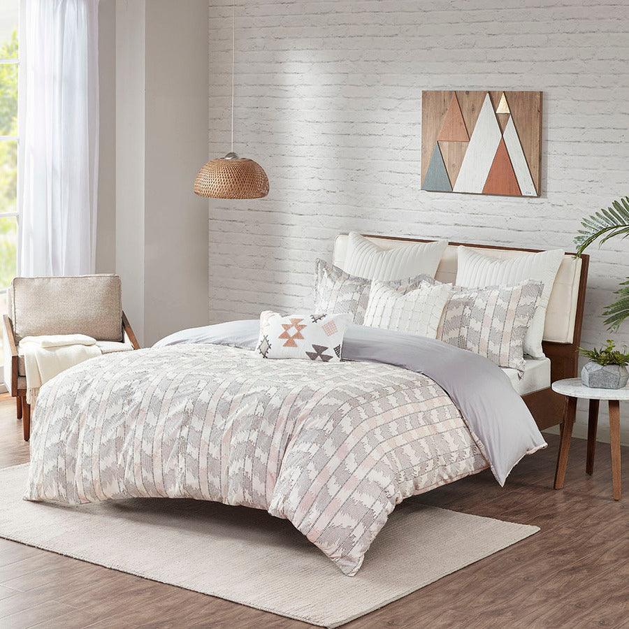 Olliix.com Duvet & Duvet Sets - Suri King/California King Cotton Jacquard Duvet Cover Set Gray & Blush