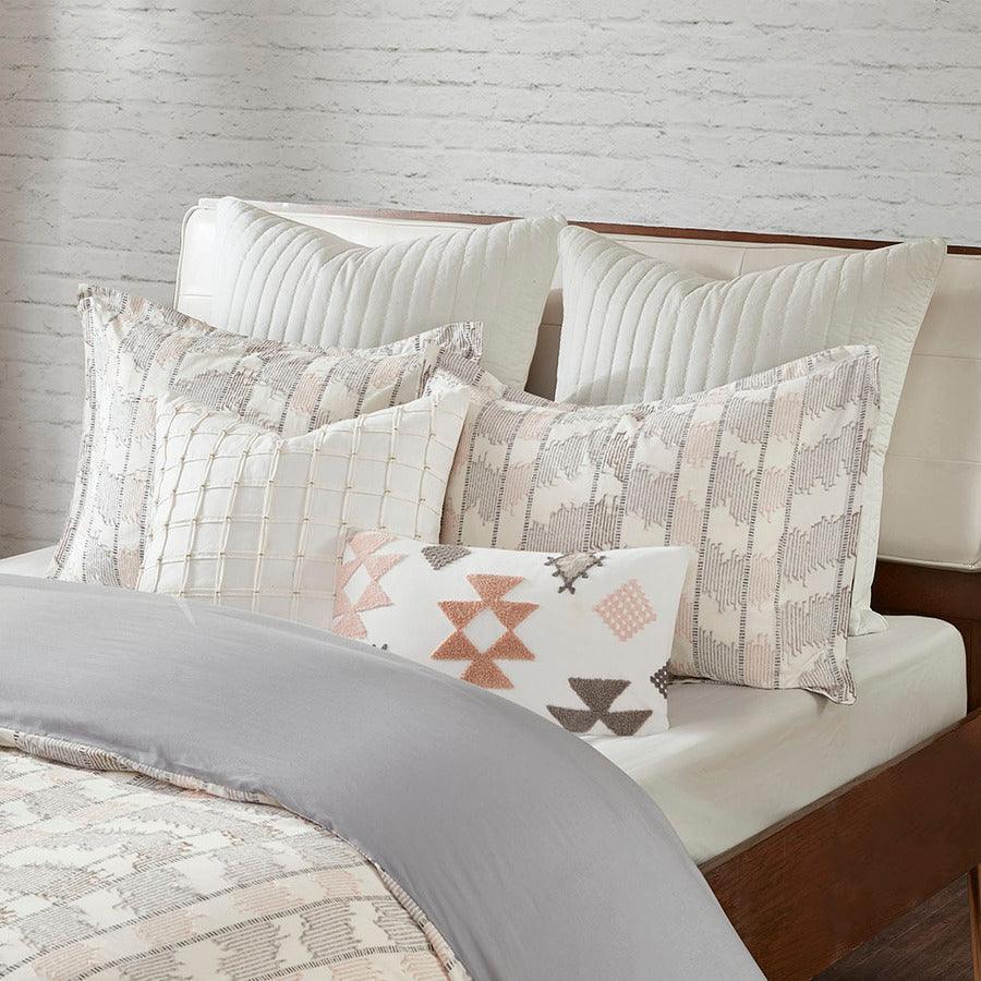 Olliix.com Duvet & Duvet Sets - Suri King/California King Cotton Jacquard Duvet Cover Set Gray & Blush