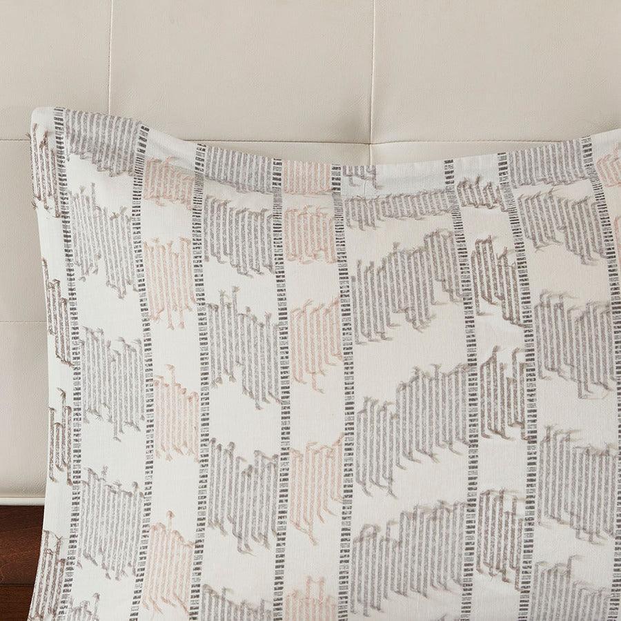 Olliix.com Duvet & Duvet Sets - Suri King/California King Cotton Jacquard Duvet Cover Set Gray & Blush