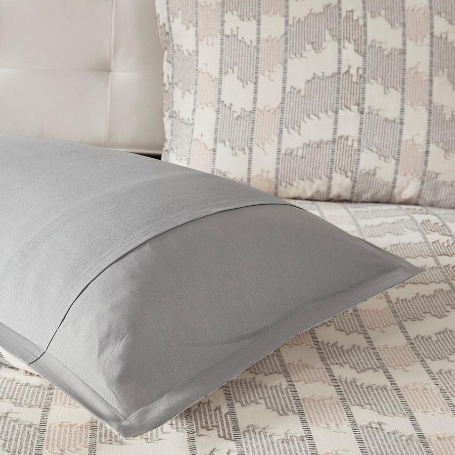 Olliix.com Duvet & Duvet Sets - Suri King/California King Cotton Jacquard Duvet Cover Set Gray & Blush