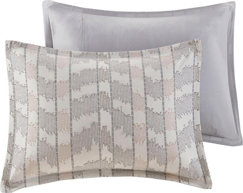 Olliix.com Duvet & Duvet Sets - Suri King/California King Cotton Jacquard Duvet Cover Set Gray & Blush