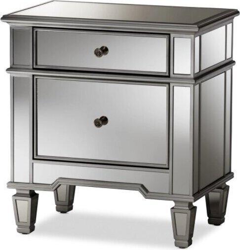 Wholesale Interiors Nightstands & Side Tables - Sussie Glamour Style Mirrored 2-Drawer Nightstand Silver