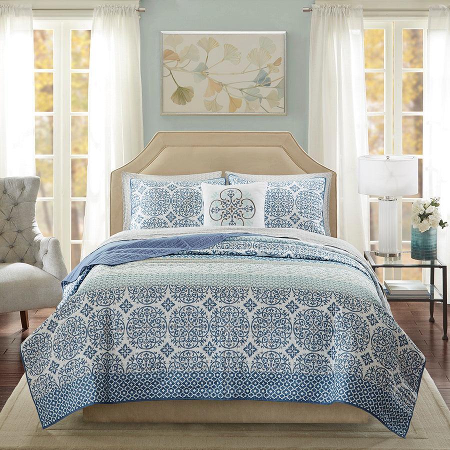 Olliix.com Comforters & Blankets - Sybil Global Inspired Complete Reversible Coverlet and Cotton Sheet Set Twin Blue