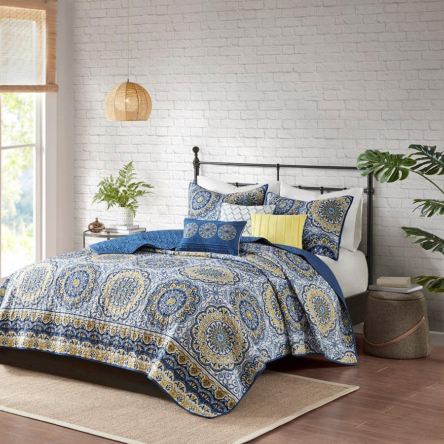 Olliix.com Comforters & Blankets - Tangiers King/California King 6 Piece Reversible Coverlet Set Blue