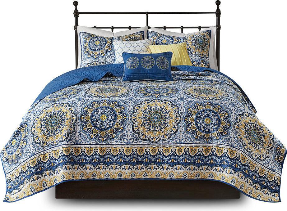 Olliix.com Comforters & Blankets - Tangiers King/California King 6 Piece Reversible Coverlet Set Blue