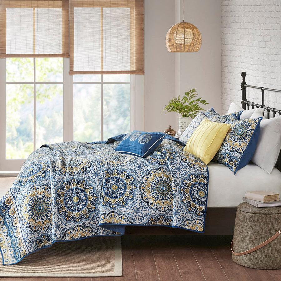 Olliix.com Comforters & Blankets - Tangiers King/California King 6 Piece Reversible Coverlet Set Blue