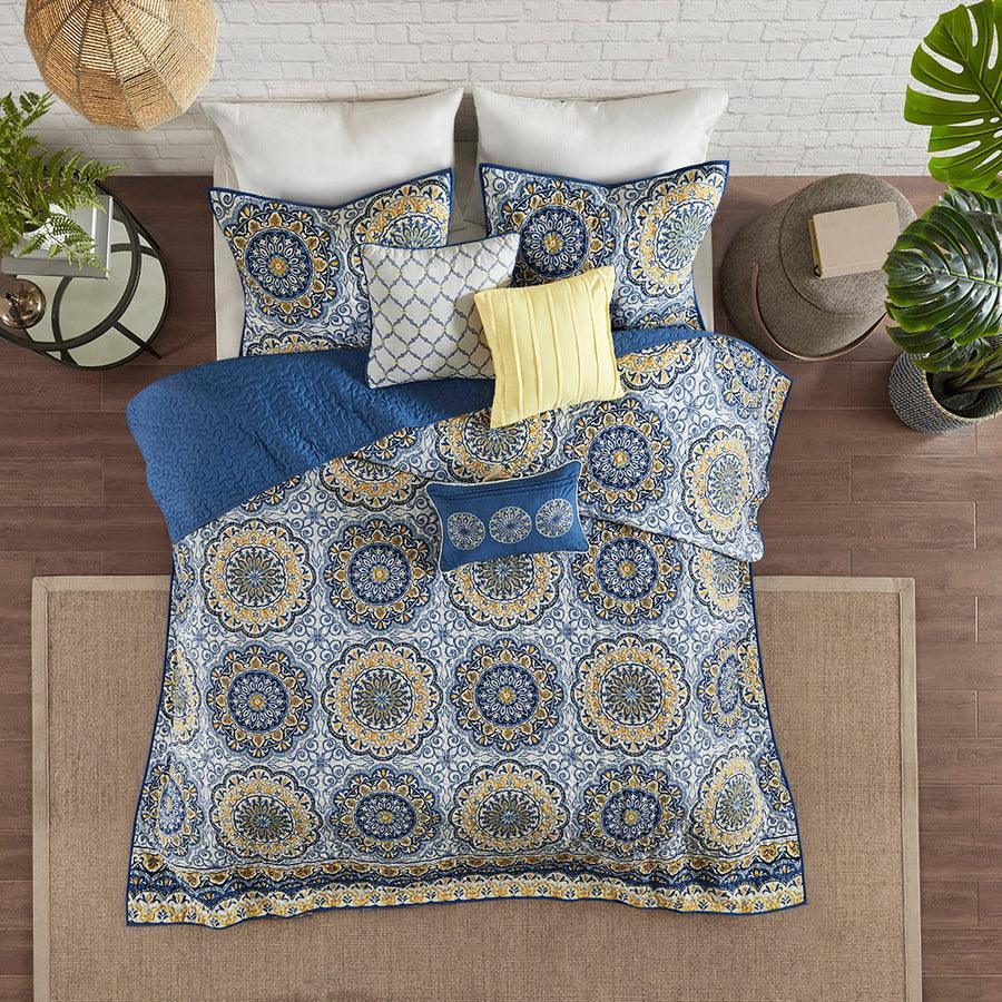 Olliix.com Comforters & Blankets - Tangiers King/California King 6 Piece Reversible Coverlet Set Blue