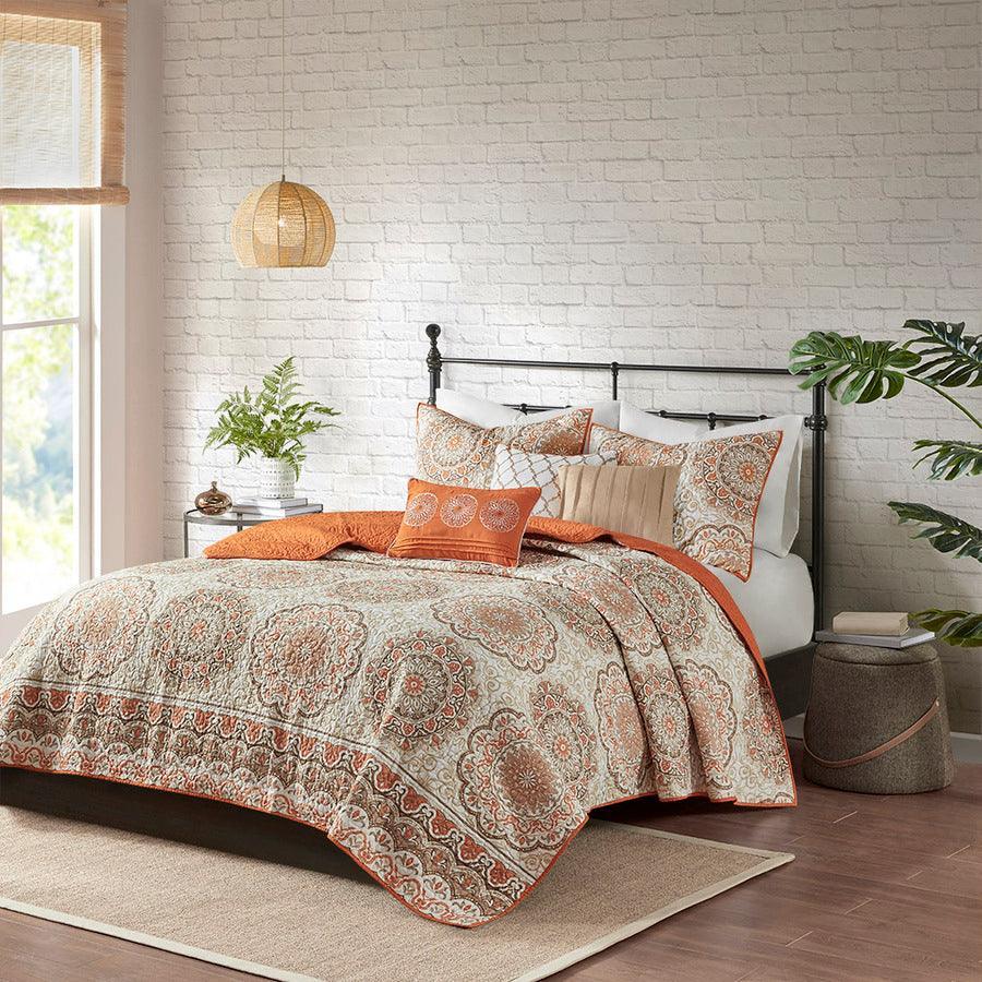 Olliix.com Comforters & Blankets - Tangiers King/California King 6 Piece Reversible Coverlet Set Orange