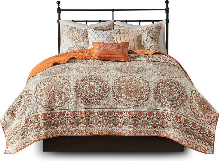 Olliix.com Comforters & Blankets - Tangiers King/California King 6 Piece Reversible Coverlet Set Orange