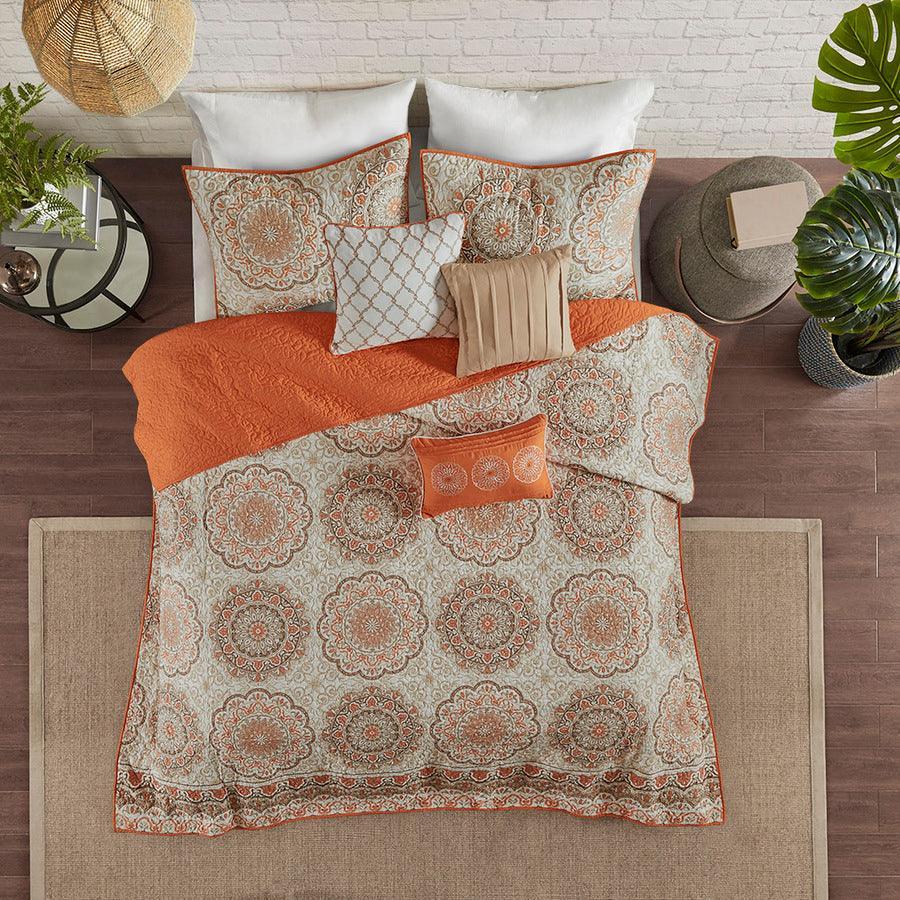 Olliix.com Comforters & Blankets - Tangiers King/California King 6 Piece Reversible Coverlet Set Orange
