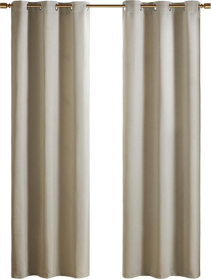 Olliix.com Curtains - Taren 63 H Solid Blackout Triple Weave Grommet Top Curtain Panel Pair Beige